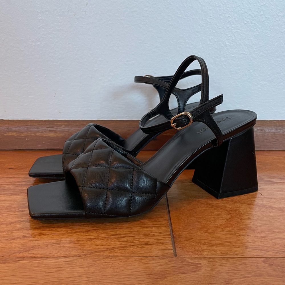 Black Quilted Block Heel Sandals